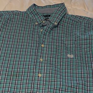 Chaps Easy Care Blue/Green Plaid Short Sleeve Button Shirt Medium